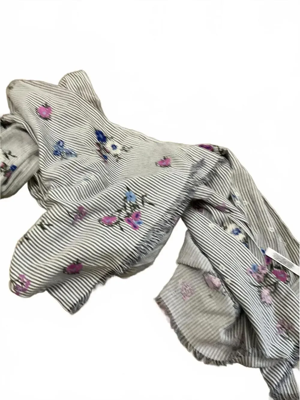 Talbots Striped Floral Embroidered Scarf 70” x30”